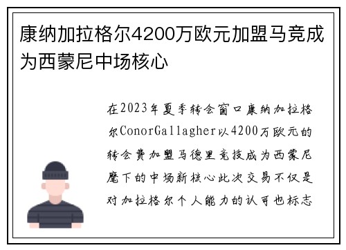 康纳加拉格尔4200万欧元加盟马竞成为西蒙尼中场核心