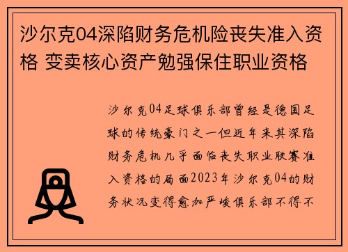 沙尔克04深陷财务危机险丧失准入资格 变卖核心资产勉强保住职业资格